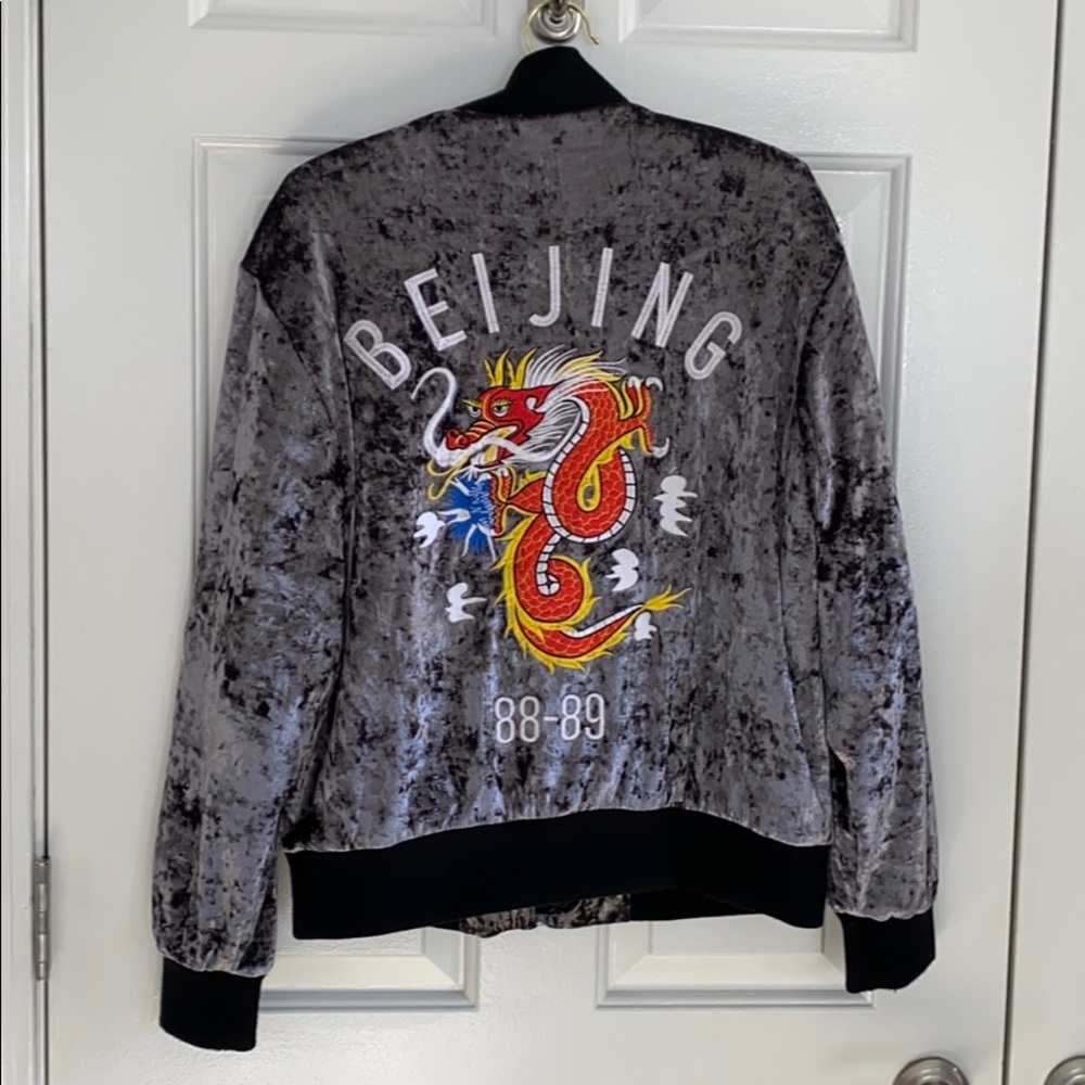 Embroidered Velvet Bomber Jacket